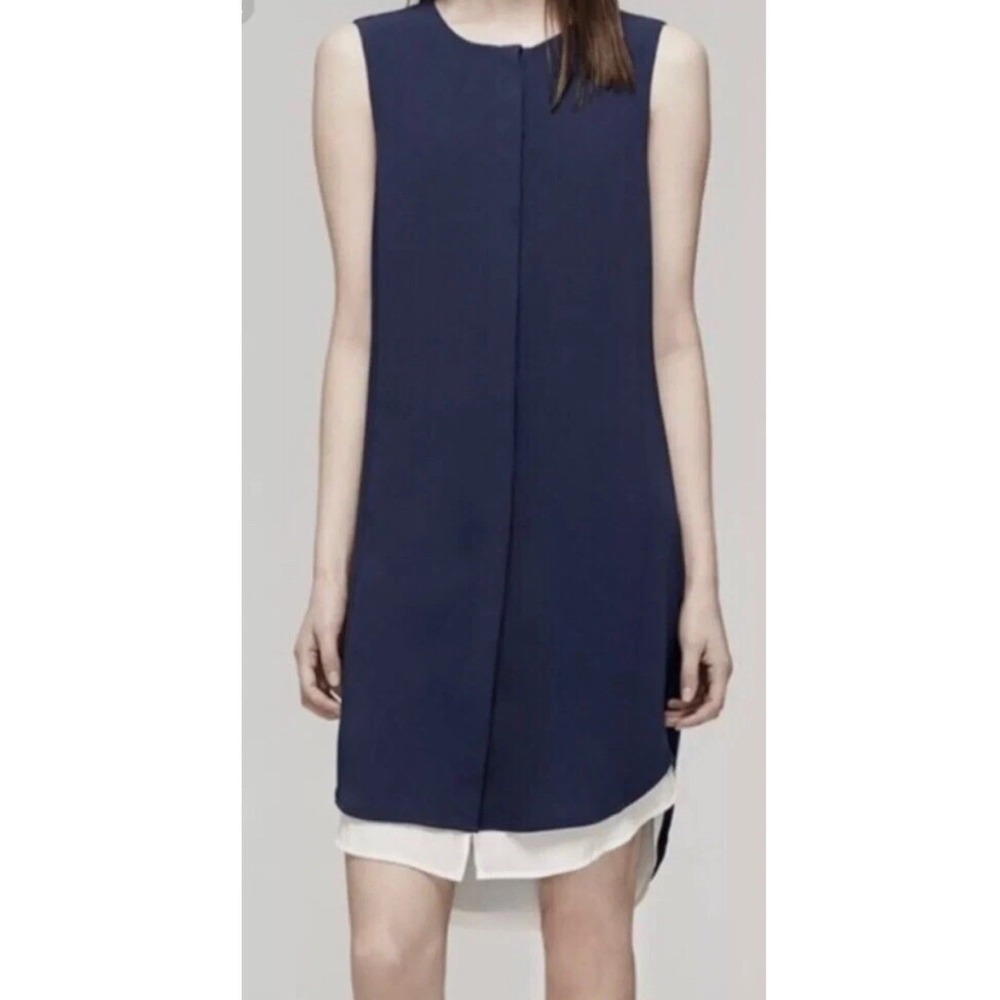 Rag & Bone Navy Blue Layered Silk Trim Sleeveless Shift Dress Size 2 Made in USA